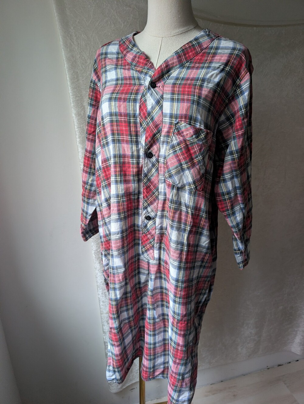 Woolrich Plaid Nighty Shirt Dress Button Down red Green